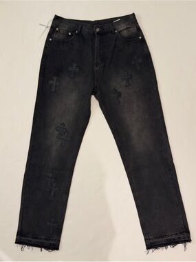 Chrome Hearts Black Cross Patchwork Denim Jeans 32